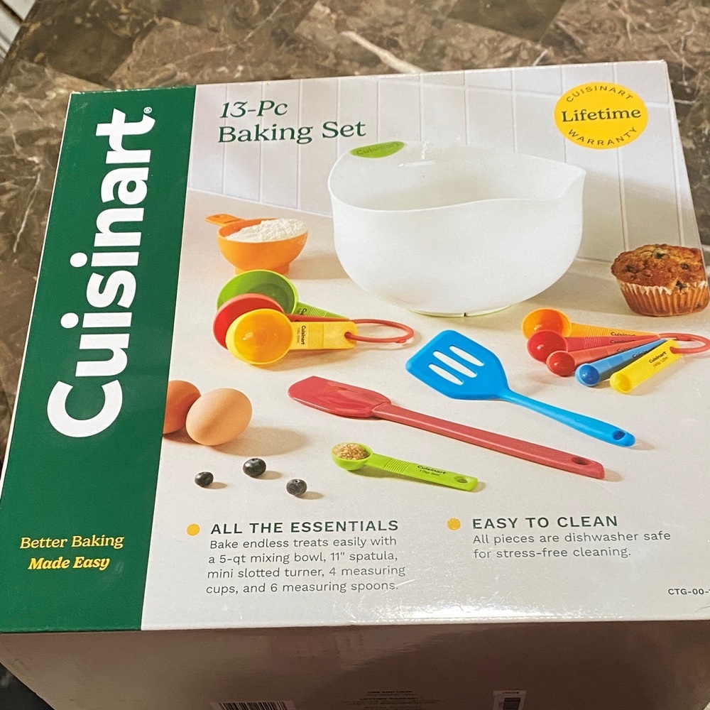 Cuisinart Baking Set with White Bowl and Colorful Utensils
